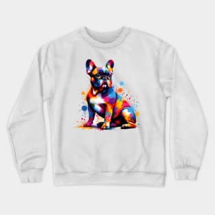 Colorful French Bulldog in Abstract Splash Paint Style Crewneck Sweatshirt